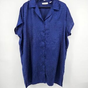 Erika Taylor II Womens Intimates Blue Leopard Print Short Sleeve Pajama‎ Top 1X